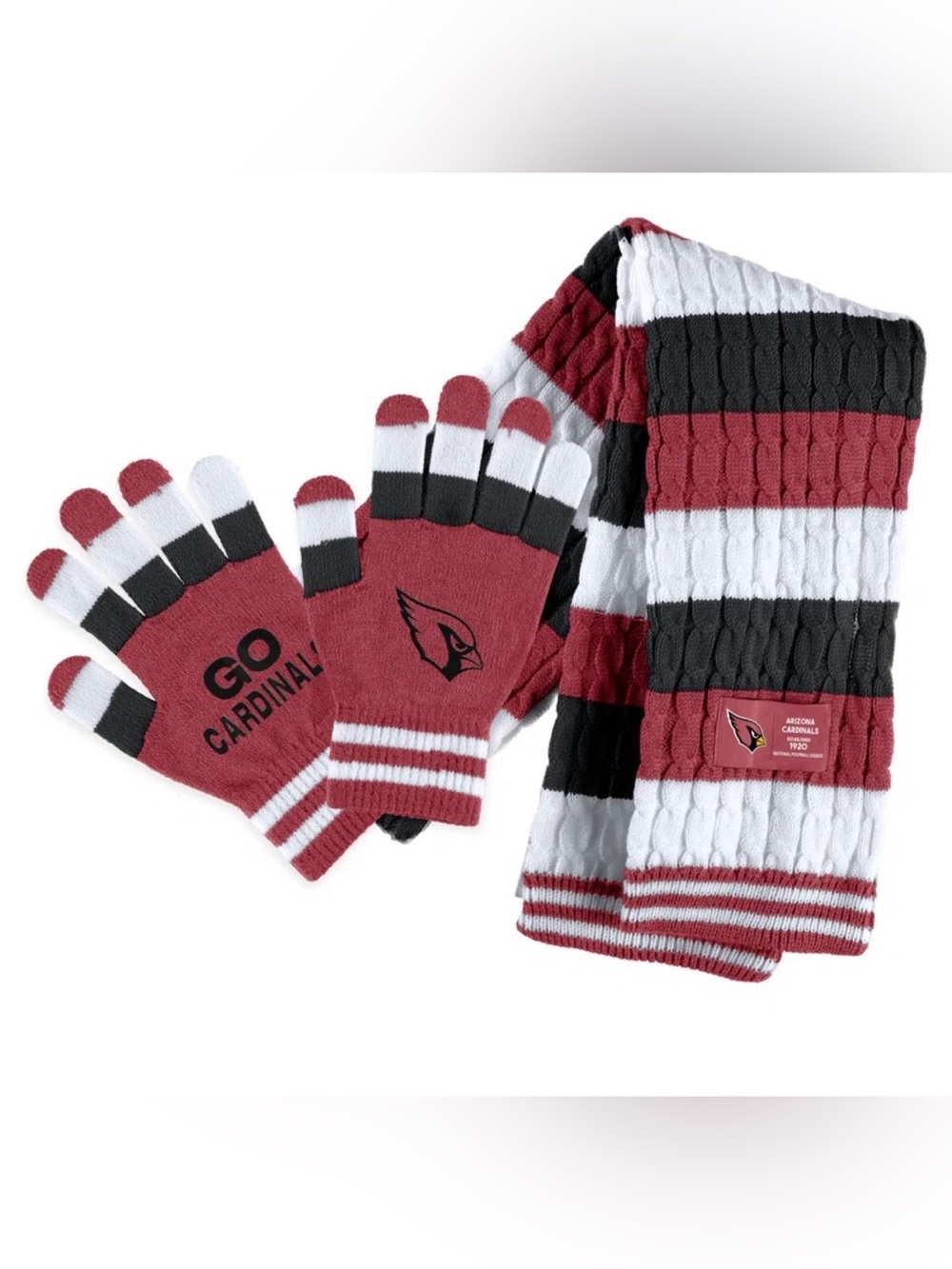Arizona Cardinals WEAR by Erin Andrews Women's Striped Scarf & Gloves Set NWT